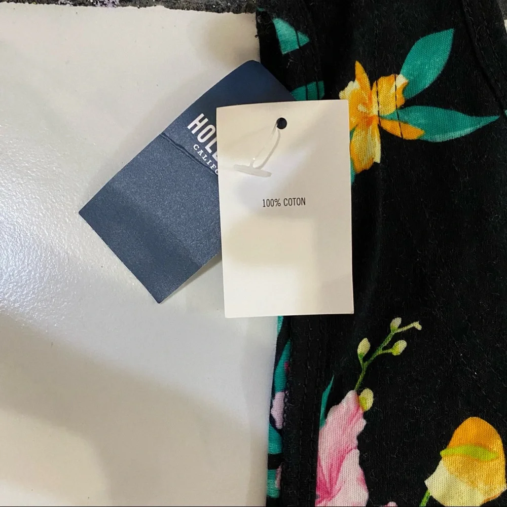 Hollister; Black Neon Tropical Flower Tank Top Sleeveless - Picture 5 of 7
